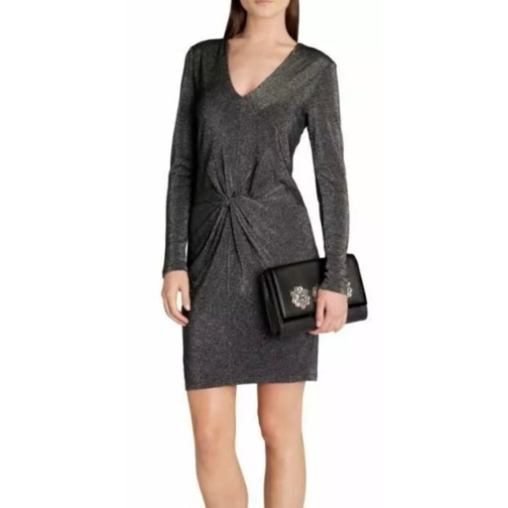 NWT Ted Baker London Front Twist Sparkle Mini Dress Long Sleeve Size 0 [jb]